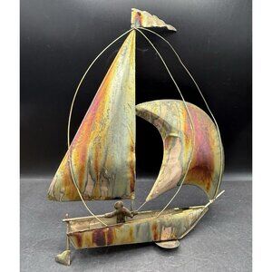 Vintage Metal Ship Sailboat Wall Hanging Shelf Decor Nautical Sailing Decor